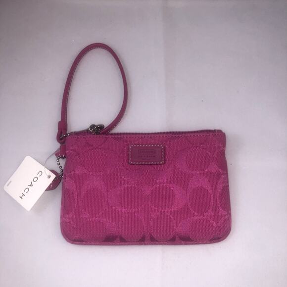 Coach Signature hot pink  Small Skinny Wristlet wallet purse - Picture 1 of 13